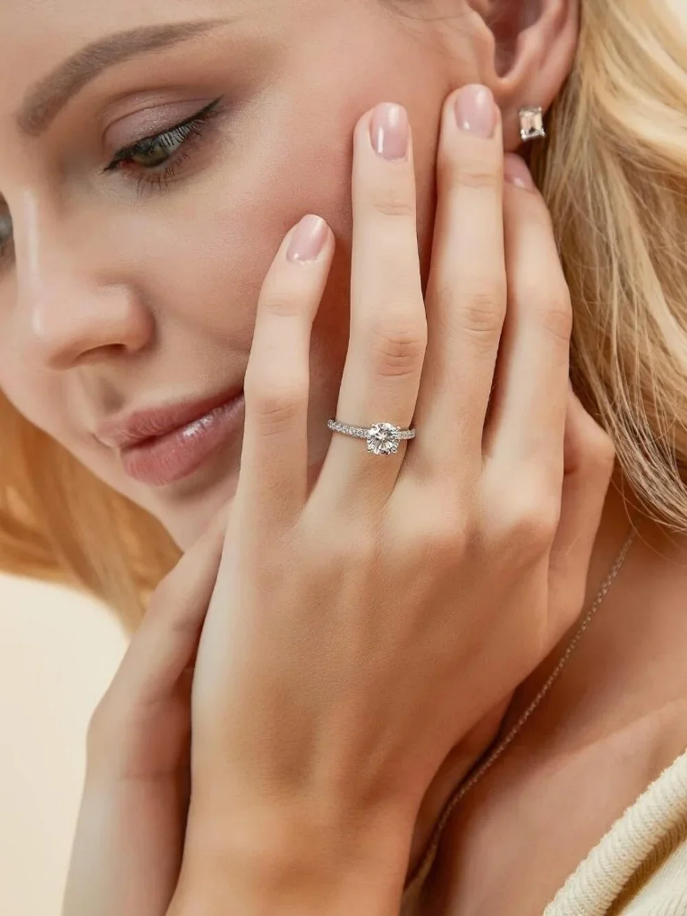 925 Sterling Silver Round Cut Engagement Ring for Women, Sizes 3-13, Elegant